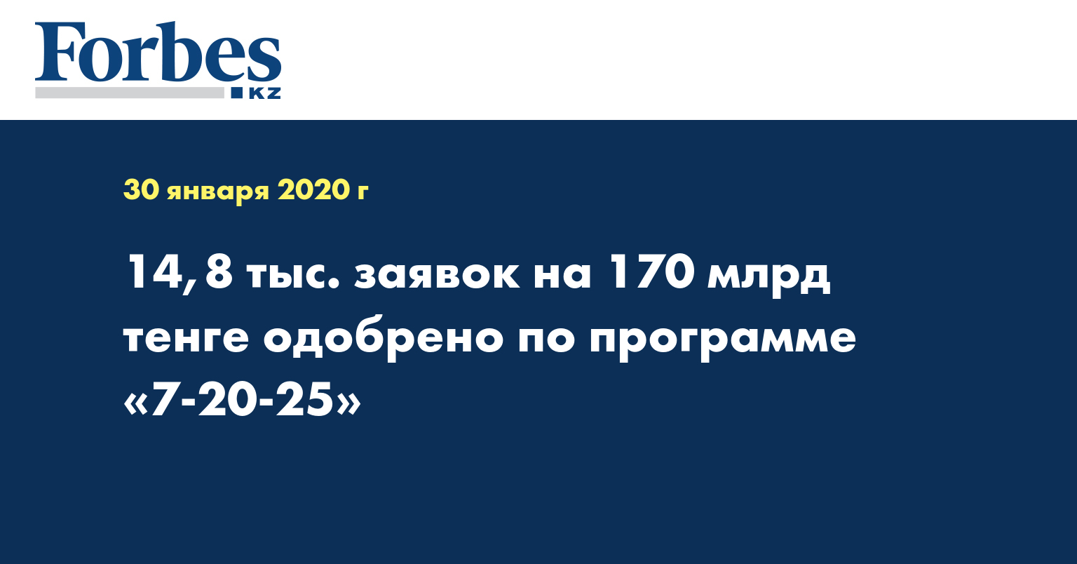 14,8 тыс. заявок на 170 млрд тенге одобрено по программе «7-20-25»
