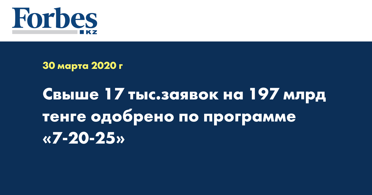 Свыше 17 тыс.заявок на 197 млрд тенге одобрено по программе «7-20-25»