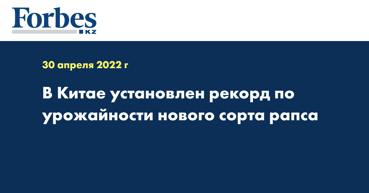 В Китае установлен рекорд по урожайности нового сорта рапса